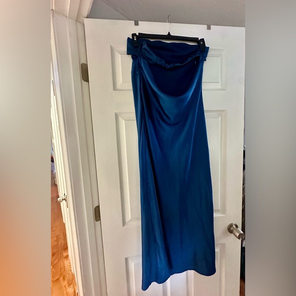Dark blue midi satin dress